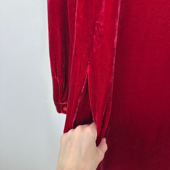 Eileen Fisher Velvet Dress Long Sleeve Silk Viscose Party Red Relaxed XXS NWT - Picture 13 of 14